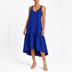 Blue Trapeze Peplum Midi / Maxi dress with Cut-Out back detail S/M